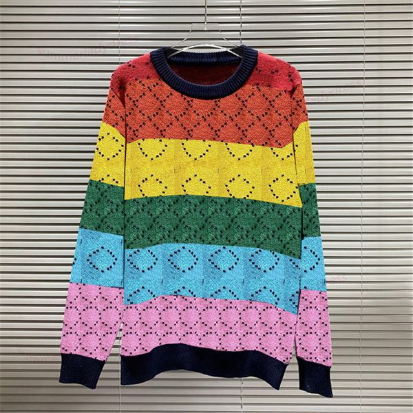 

women men plaid sweater personalized colorful pullovers street trendy letter long sleeve rainbow pattern sweaters, White;black
