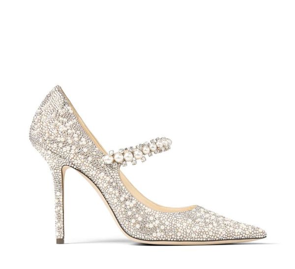 Scarpe di lusso Abito da sposa Sandalo Scarpe da donna Bing Cinturino in pelle verniciata impreziosito da cristalli scintilla cristalli Tacchi alti con scatola