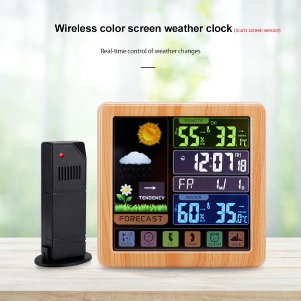 

wireless weather clock multi-functional color screen clock creative home decor touch screen hygrometer alarm