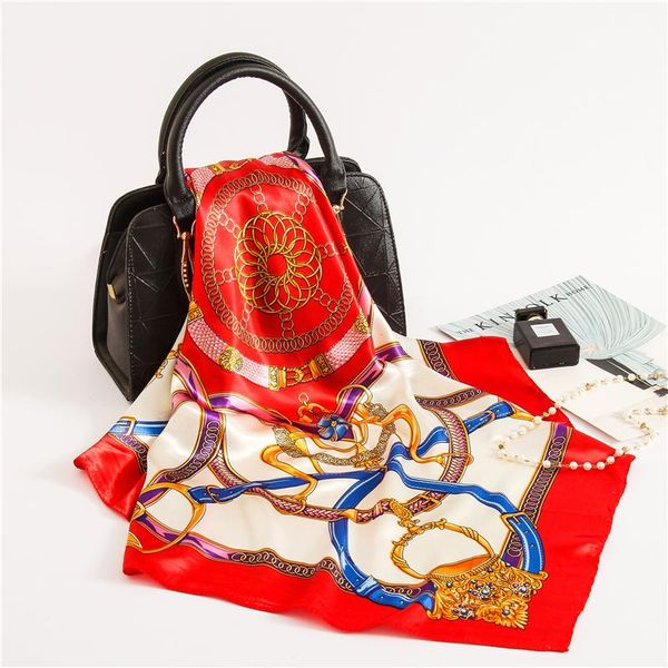 

scarves 2021 silk scarf lady square print design foulard female shawls head wraps for women bandana fashion neckerchief summer, Blue;gray