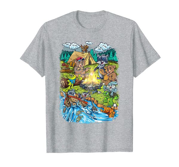 

camping campfire design with animals gift idea for campers t-shirt, White;black