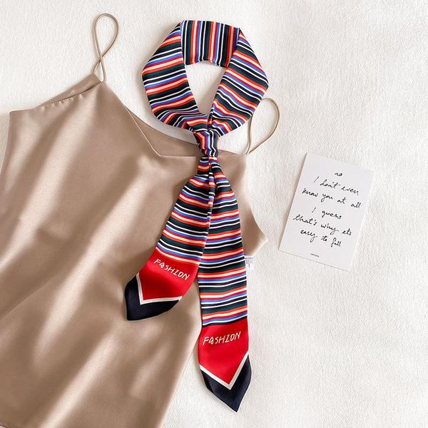 

scarves 2021 summer silk skinny scarf women design printed hairband neck ribbon handle bag tie decoration for ladies band, Blue;gray