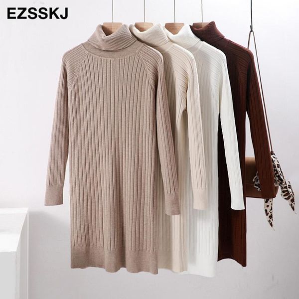 

casual dresses autumn winter short thick sweater dress women turtleneck long sleeve straight knit mini female girl loose, Black;gray