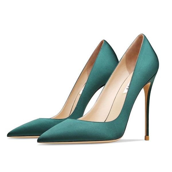 

dress shoes 2021 green women pointed toe heels bridal wedding faux silk satin woman shallow mouth pumps stiletto party high heel, Black