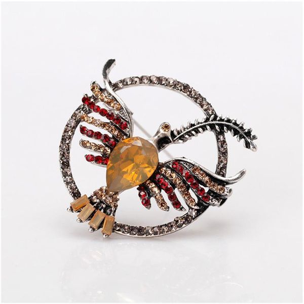 

pins, brooches fashion women colorful shiny faceted rhinestone flying bird antique silver color brooch lapel pin pigeon suit jewelry, Gray