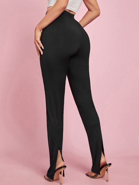 

split hem high waist leggings u9ku#, Black