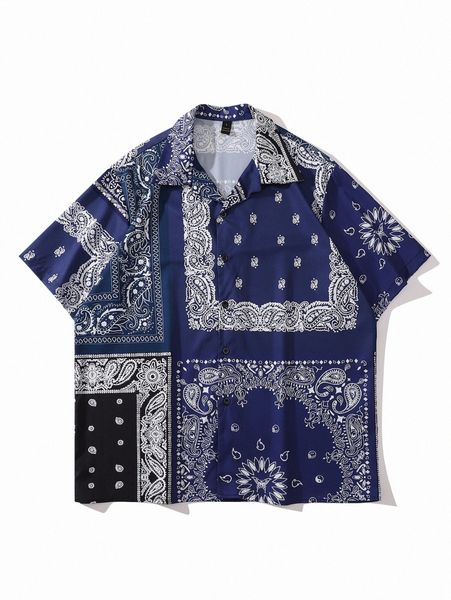 

men paisley scarf print shirt d1ap#, White;black