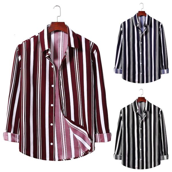 

2021 stripe series men's fashion long sleeve shirt large size combination, White;black