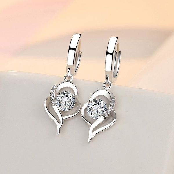

stud 925 sterling silver crystal heart earring for women girls wedding jewelry pendientes accessories eh975, Golden;silver