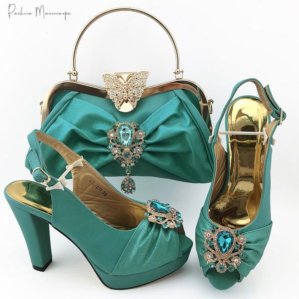 

dress shoes 2021 arrival italian design women and bag set decorated with rhinestone in teal color for royal party wedding, Black
