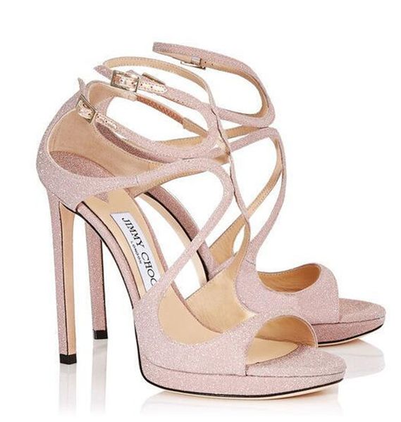 

luxury wedding dress party lance ladies high heels ankle strap strappy brand gladiator sandals women famous pumps eu 35-42, Black