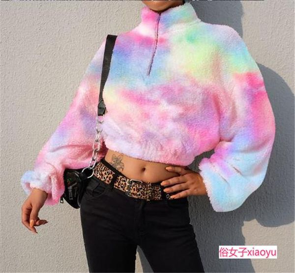 

women's jackets zhuzunzhe rainbow-colored fur long-sleeved clothes, Black;brown
