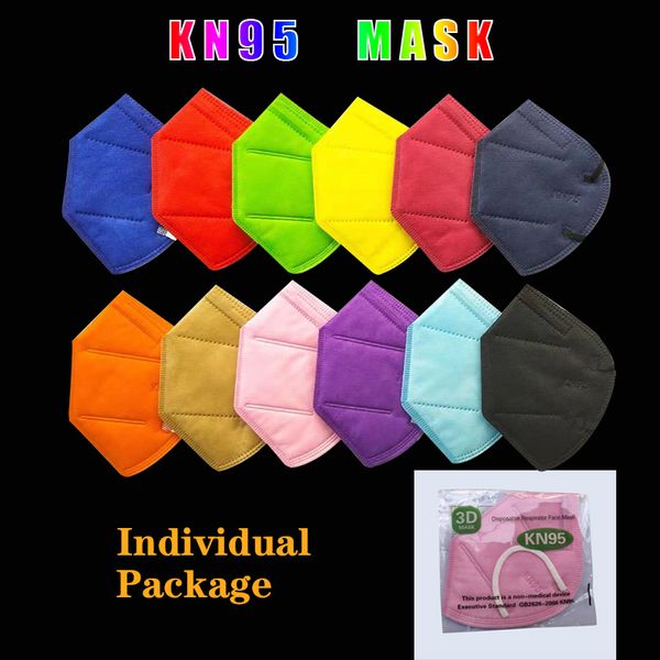 Máscaras faciais de proteção KN95 de 13 cores Adulto à prova de poeira Anti-gotas Respirável Máscara protetora de designer de 5 camadas Pacote individual