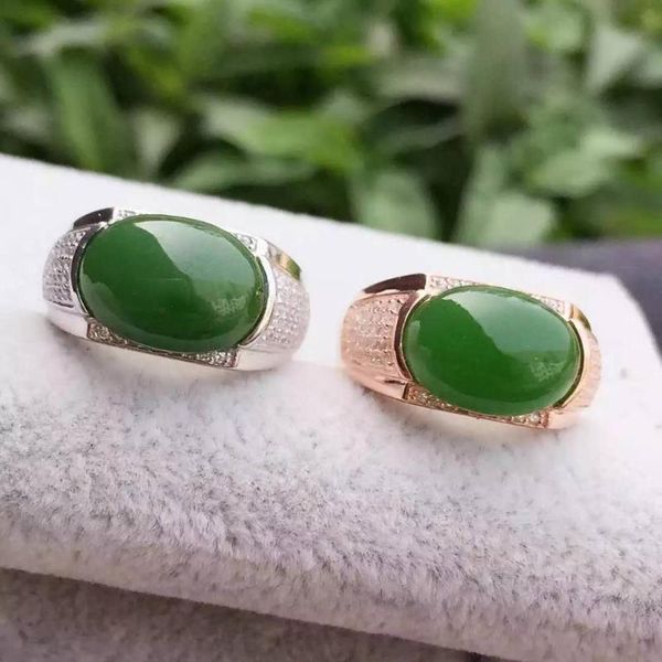 

cluster rings man ring real and natural original jade stone solid 925 silver gemstone, Golden;silver