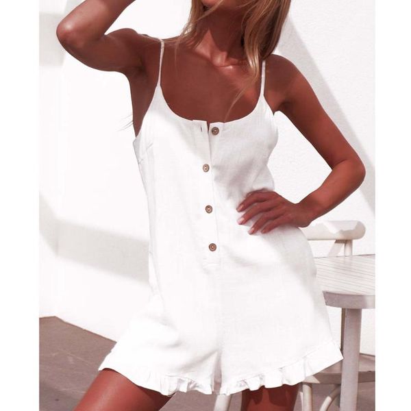 

2021 summer women button with pocket rompers jumpsuit shorts bodysuit combinaison femme rompers body mujer overalls, Black;white