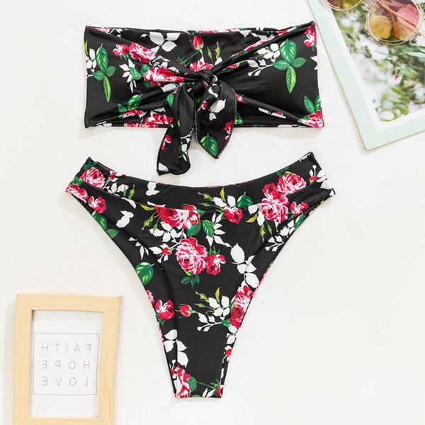 

split bikini women's bra floral big bow swimsuit two piece suit, White;black