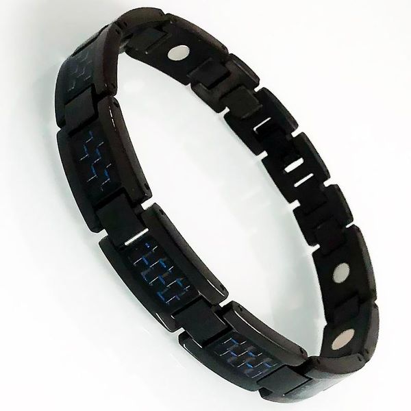 Link, Kette Mode Schwarz Edelstahl Blau Carbon Faser Armbänder Für Männer Gesundheit Pflege Therapie Magnetische Armband Frauen Schmuck geschenke