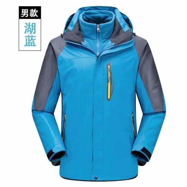 

2020 winter new jacket men and women custom three-in-one detachable waterproof overall custom print logo plus velvet plus thick suits, Gray;blue