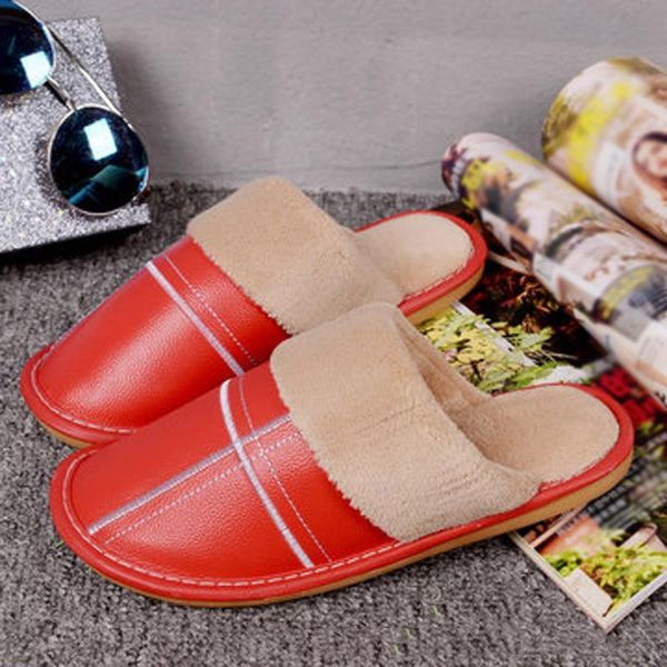 

slippers 2021 design women flat leather female round toe gingham slides ladies indoor casual keep warm shoes plus size 35-46, Black