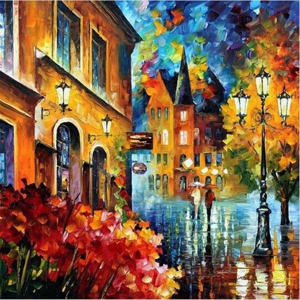 

paintings landscape city oil painting on canvas handmade square frame picture by number diy craft kits for adults home decoration wall art