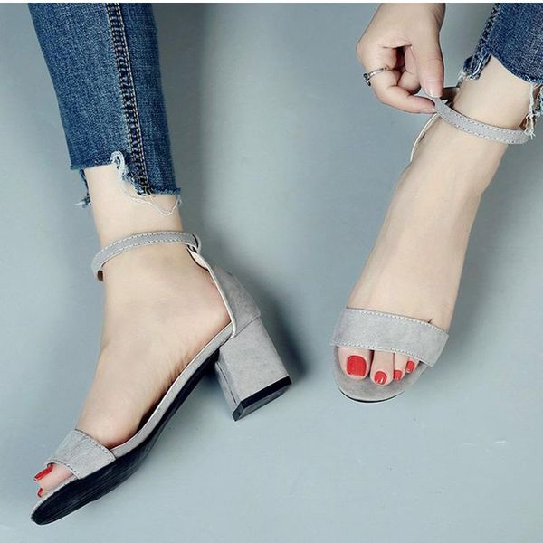 

sandals 2021 summer women shoes gladiator buckle strap cover heel fashion chunky ladies for woman ankle footwear sandalias, Black