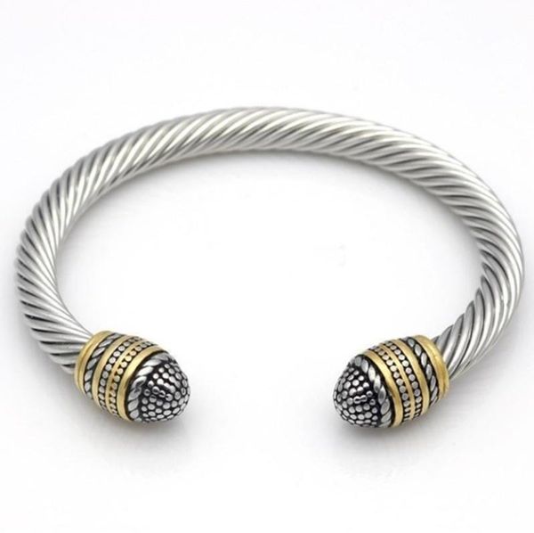 

bangle fashion men and women alloy twisted pair cable cord bracelet open jewelry, Black