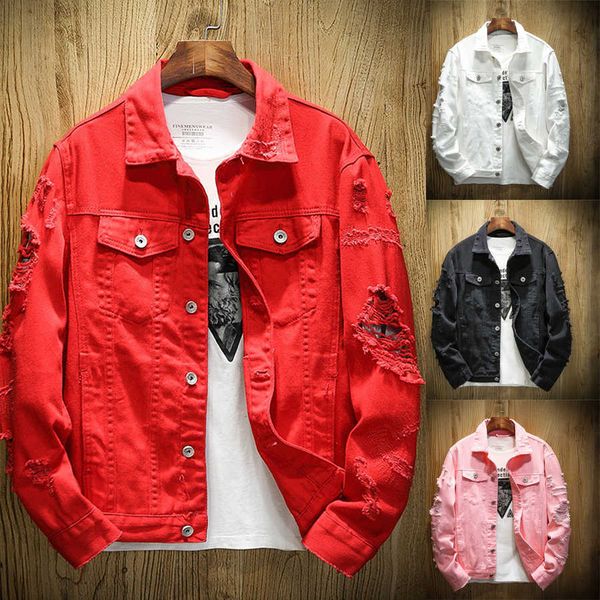 

men's jackets korean style fashion destroyed hip hop ripped denim men casual coats streetwear women chaqueta oca6 kyk8, Black;brown