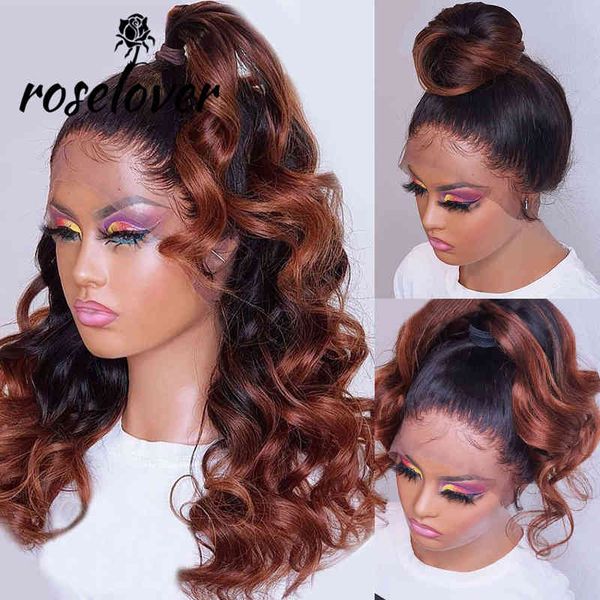 

ombre brown color 360 lace frontal wig full human hair loose wave 13x4 front s for black women preplucked