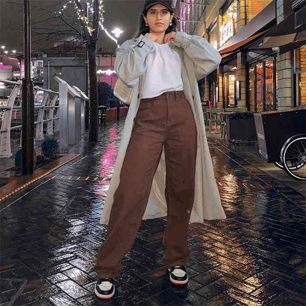 

weekeep harajuku fashion brown jeans high waisted loose korean slim straight denim pants women streetwear vintage wide leg pants, Blue