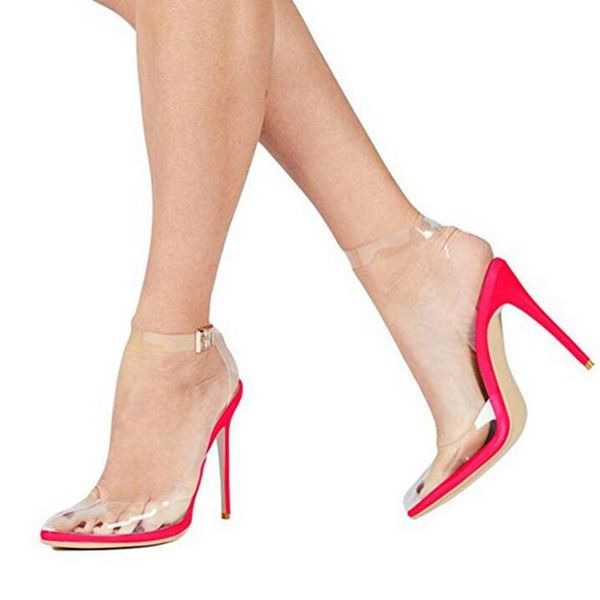 

dress shoes lemon yellow heels ladies sandals pointed toe clear pvc ankle strap high heel women cut-out gladiator, Black