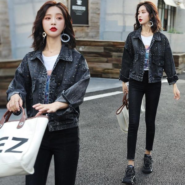 

women's jackets 2021 spring autumn women coats and black short denim jacket batwing sleeved casual ladies outerwear coat, Black;brown