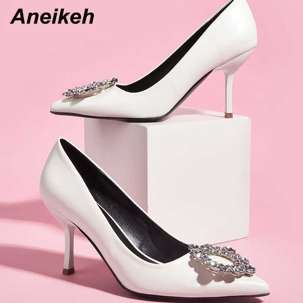 

famous brand designer new summer fashion women shoes shallow crystal bling pointed toe pumps classics solid pu thin heel party slip-on basic, Black