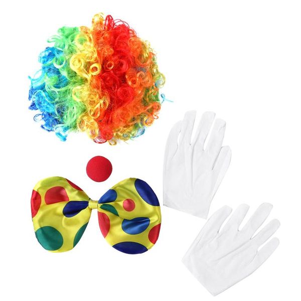 

party decoration halloween rainbow circus clown costume christmas fancy dress cosplay props wig sponge nose dots bow tie white glove set