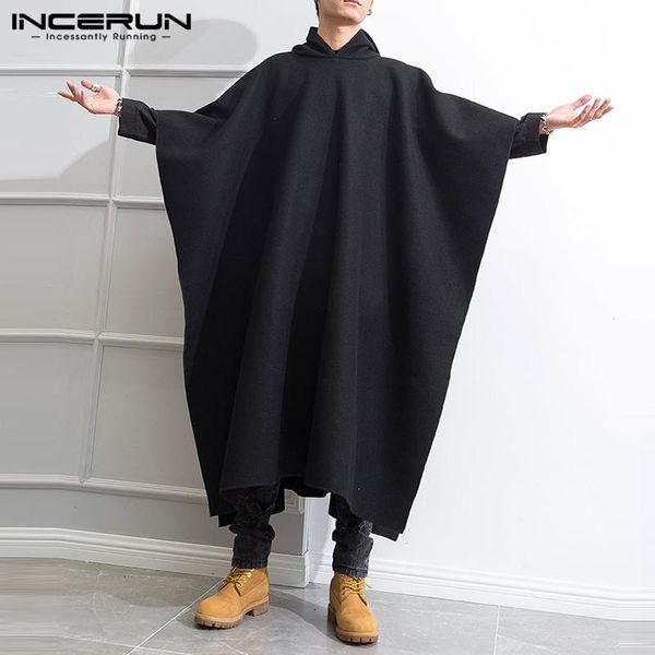 

men's trench coats mens loose black incerun fashion irregular hooded cloak autumn winter long sleeve punk outwear jackets plus size 7, Tan;black