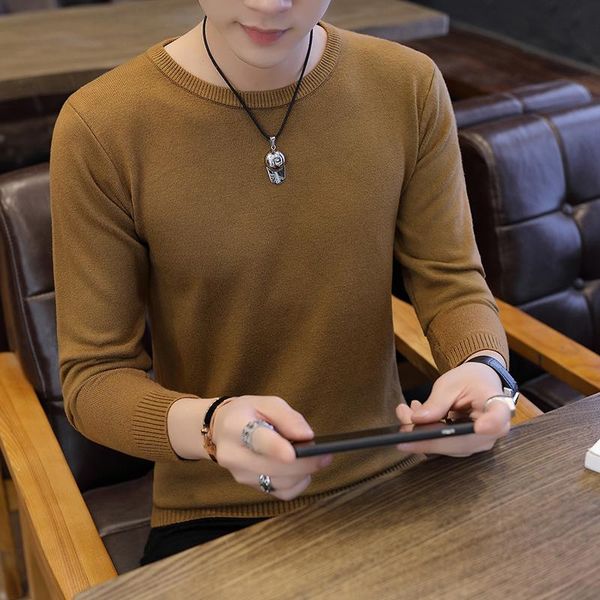 

autumn and winter crew neck sweater men's sweater korean slim bottomed solid color trend men's clothing, White;black