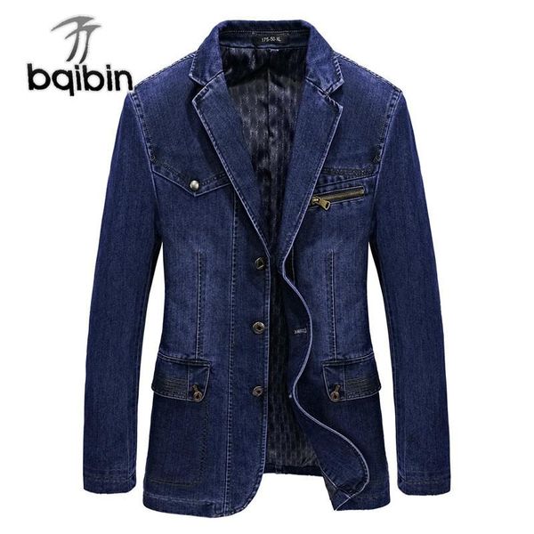

men's suits & blazers fashion jeans men business casual slim fit jacket hombre cotton multi-pocket denim blazer masculino size -3xl, White;black