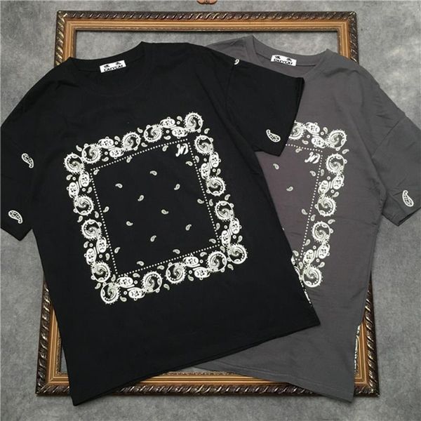 

men's t-shirts marcelo barretshirt bandana print tee mens short sleeve t-shirt women cotton casual hip hop highstreet t shirt 1021318, White;black