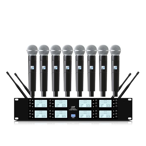 Microfoni Sistema microfonico wireless UHF professionale a 8 canali Palmare Lavalier Conference Karaoke Church School Lecture Stage Performan