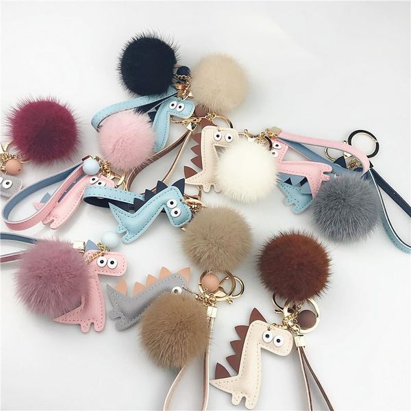 

keychains south korea style real pom handbag decorative pendant cute animal horse key chain mobile phone, Silver