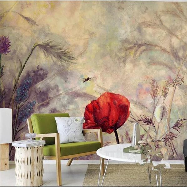 

wallpapers custom large mural hand-painted retro nostalgic abstract oil painting flowers plants landscape european self adhesive wallpaper