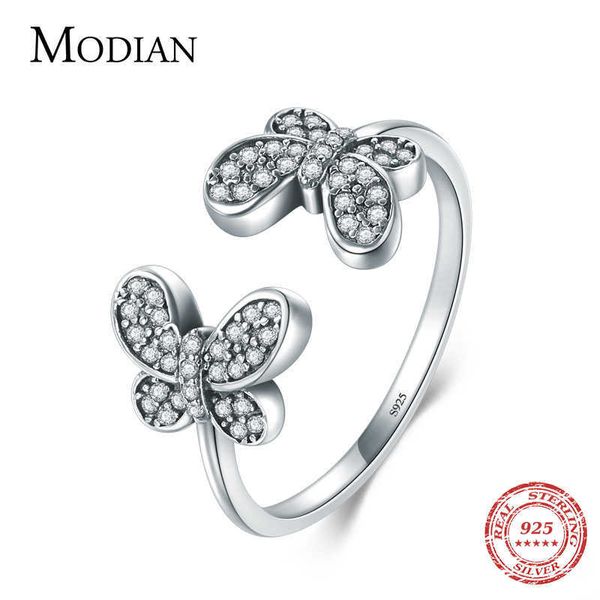 Изысканное кристаллическое кольцо 100% 925 стерлингового серебра старинные бабочки регулируемые модные кольца для женщин изысканные украшения 210707