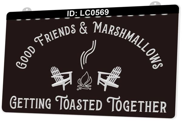 LC0569 Хорошие друзья Маршмаллоу, получая поджаренные вместе Гриль Световой знак 3D гравировка