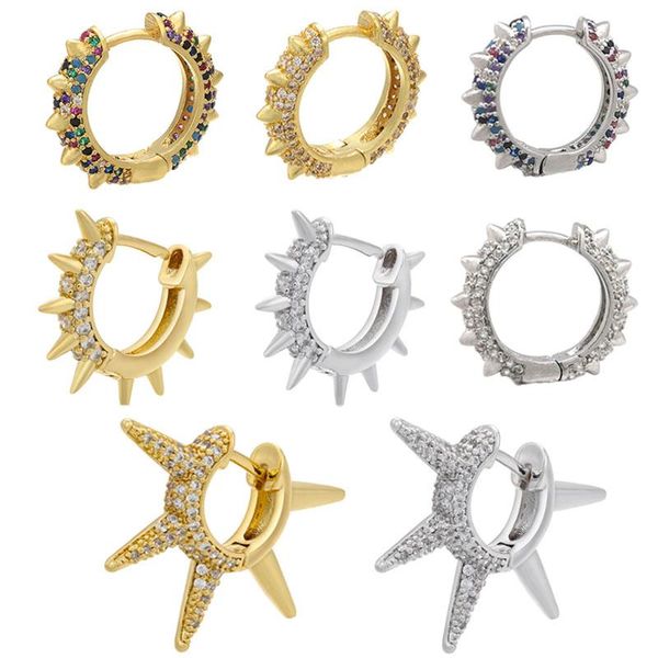 

hoop & huggie geometric earrings for women cz jewelry gold silver color bling hoops earring chunky sting rivet punk exaggerate, Golden;silver