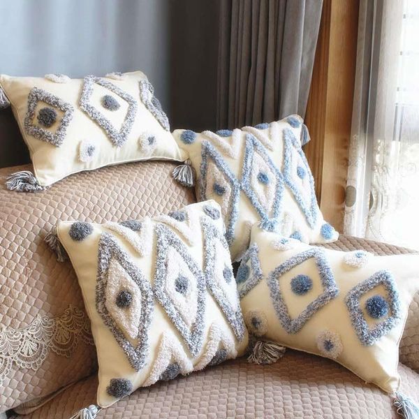 

cushion/decorative pillow grey diamond handmade geometric embroidery cover tassels home decor cushion pillowcase sham 30x50cm/45x45cm