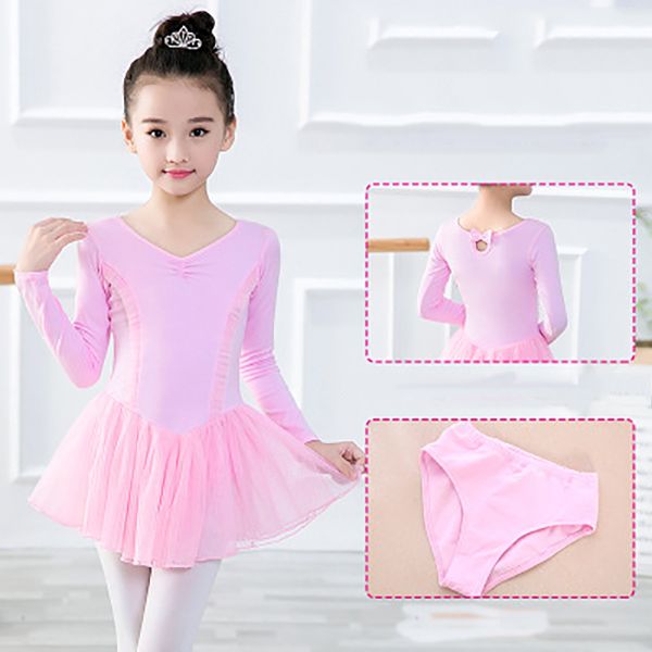 

2021 ballet dress long sleeve ballet leotard girls kids cotton dancewear training dress chiffon skirted leotard party costumes, Red;yellow