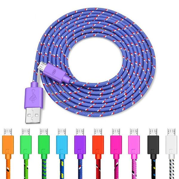 Cable micro USB trenzado Tipo C Cables 1M 2M 3M para cargador de teléfono de alta velocidad Cable de datos de sincronización para Samsung Android LG