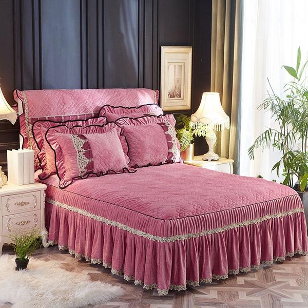 

sheets & sets crystal velvet lace bed skirt thickened quilted cover hat single double [send case] sheet