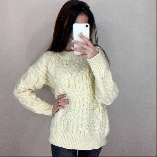 

vintage twisted turtleneck sweater women autumn winter plus size thick long sleeve pullovers female solid loose knit, White;black