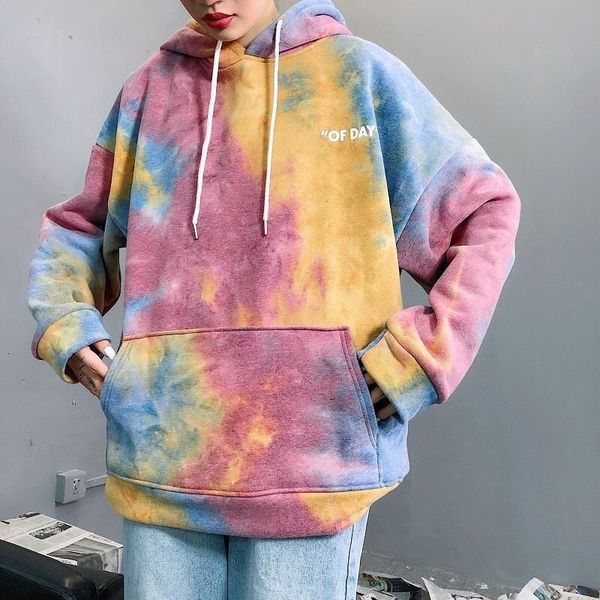 

2021 new oversized tie-dye women's hoodies veet female hooded casual sweatshirt harajuku ladies pullovers style clothes fpri, Black