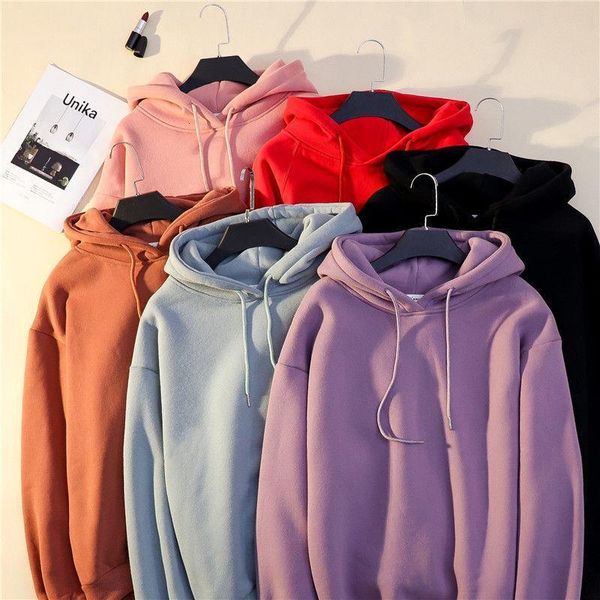 

plus velvet oversize hoodies women 2021 spring autumn female loose casual pullover hoodied solid color hoodies sweatshirts, Black
